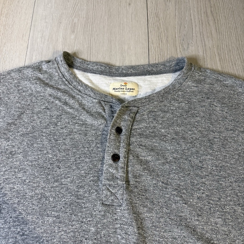 Marine Layer Henley Shirt Men's L Large Gray Long Sleeve Soft Knit California
